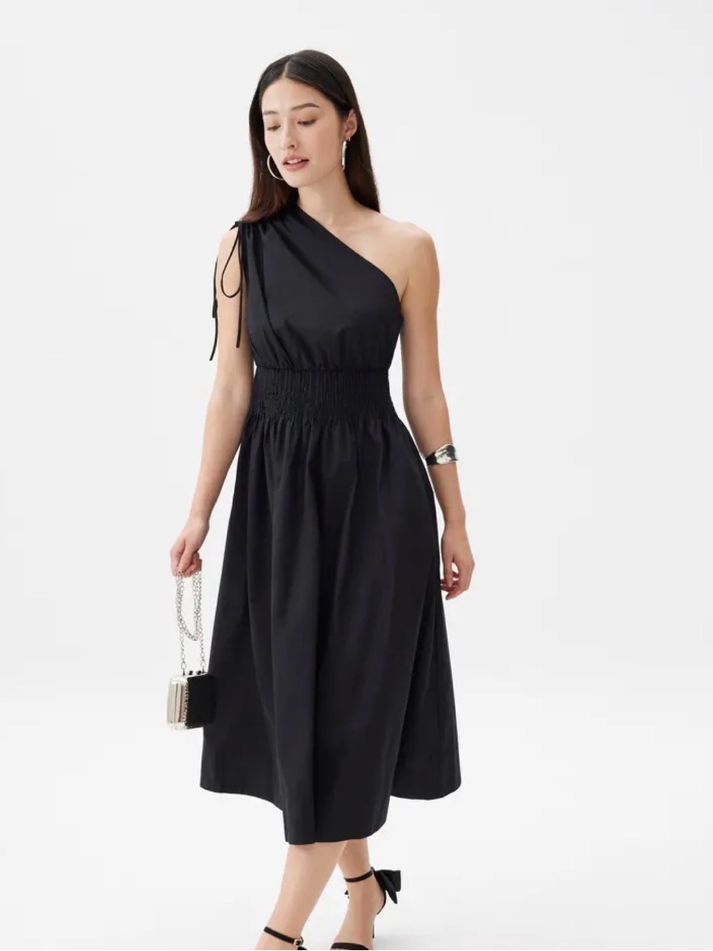 EUC Love Bonito One-Shoulder Black Midi Dress